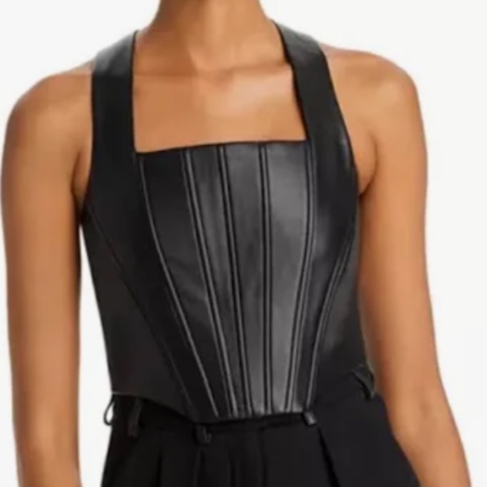 NWT AQUA Black Faux Leather Corset Top